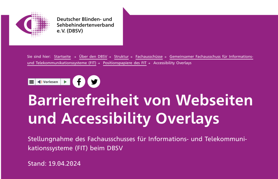 Screenshot von der DBSV-Homepage