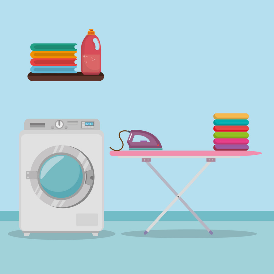 Icon links die Waschmaschine und rechts der Bügelbrett