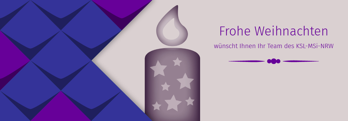 Illsutration einer Kerze mit Sternen darauf. Die Flamme leuchtet. Frohe Weihnachten wünscht Ihnen Ihr Team des KSL-MSi-NRW.