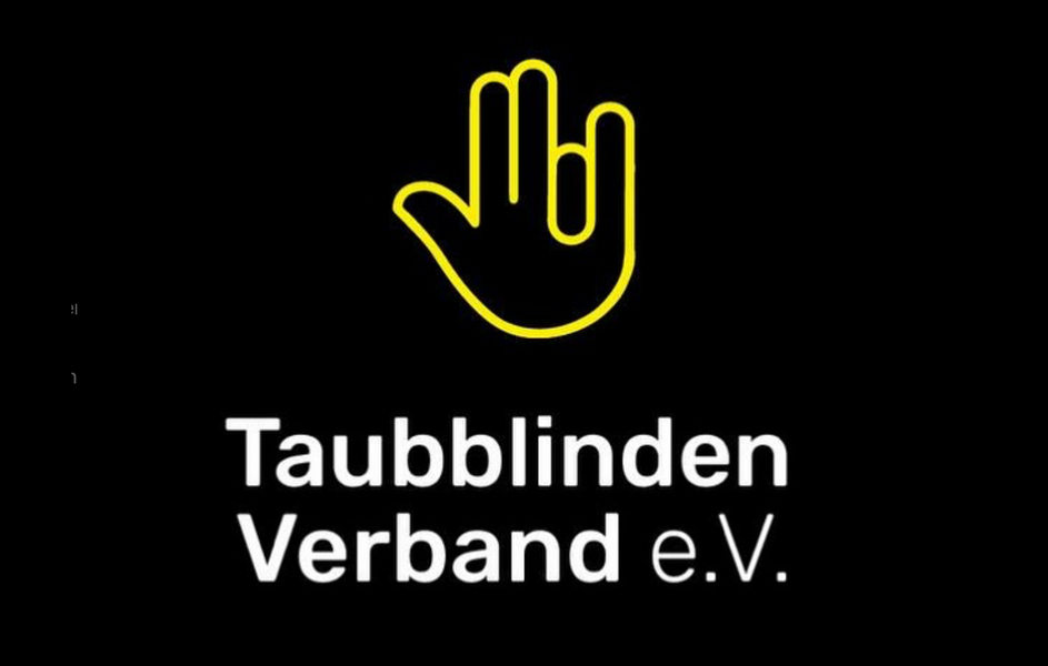 Logo des Taubblinden-Verbands e.V. in schwarz und gelb mit Konturen einer Hand