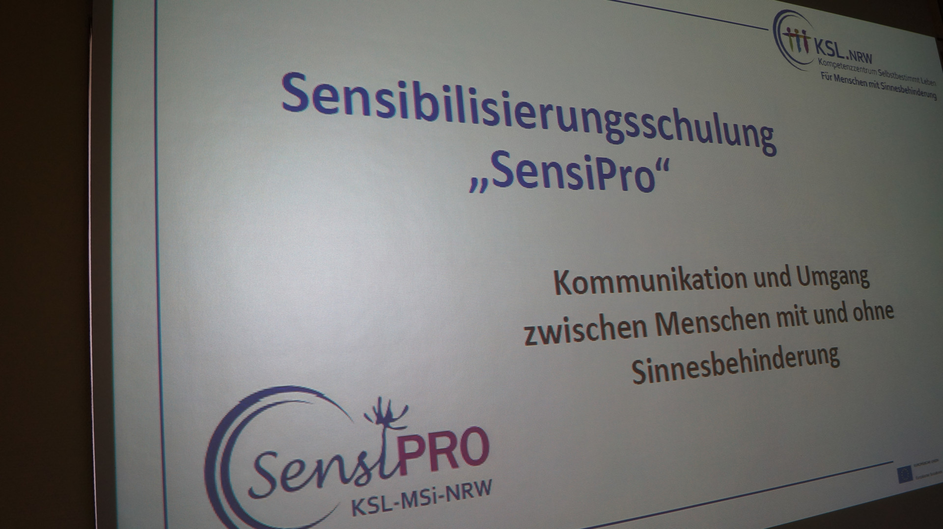 Titel auf einer Präsentation "Sensibilisierungsschulung: SensiPro"