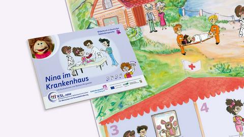 Ein Bilderbuch "Nina im Krankenhaus" in Deutscher Gebärdensprache
