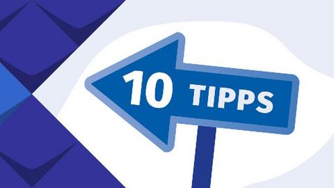 Ein Schild in Pfeilform zeigt nach links. Darauf der Schriftzug "10 Tipps"