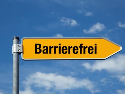 Straßenschild mit Überschrift "barrierefrei"