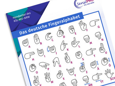 Handzettel zum deutschen Fingeralphabet im Anschnitt