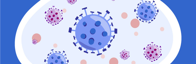 Illustration mehrerer Corona-Viren in verschiedener Größe