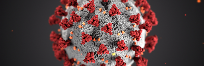 Ansicht eines Corona-Virus in Großaufnahme vor einem dunklen Hintergrund