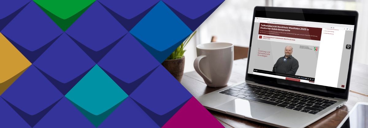 Am Laptop ist ein tauber DGS-Darsteller im DGS-Video zu sehen.