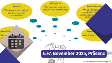 Gedanken und Fragen das Studium betreffend sind in Gedankenblasen von zwei Personen dargestellt