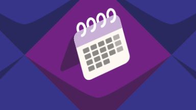 Ein heller Kalender auf lila Hintergrund.