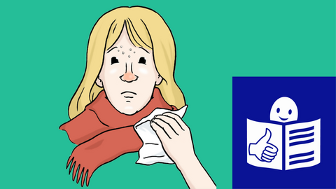 Eine erkrankte Person mit einem Schal und Taschentuch