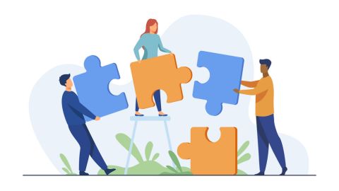 Die Menschen verbinden Puzzle. Netzwerkarbeit