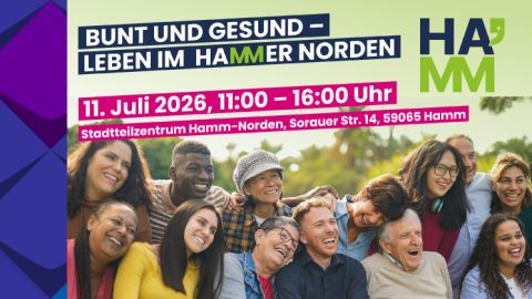 Plakat der Veranstaltung. Eine Gruppe lachender Menschen, verschiedenenen Alters und Aussehens.
