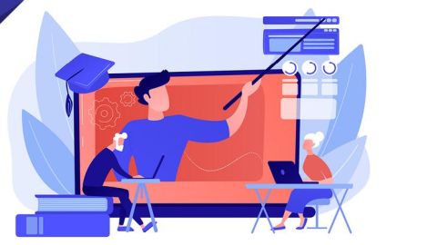 Illustration: Ein Student nimmt an der digitalen Veranstaltung teil.