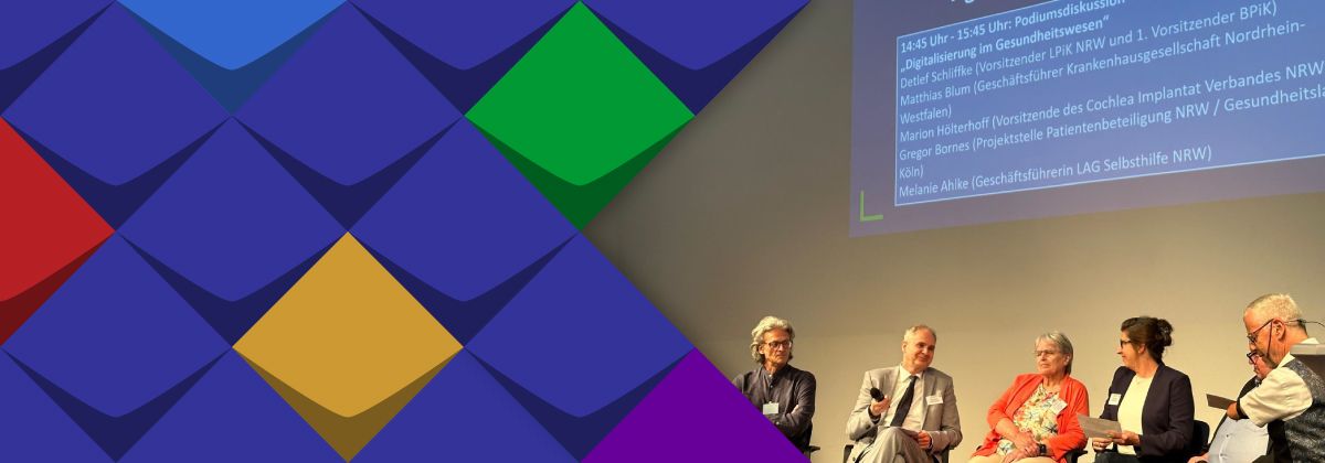 Podiumdiskusion: Herr Schliffke, Herr Blum, Frau Hölterhoff, Frau Ahlke, Herr Bornes und Moderator Herr Schmidt.